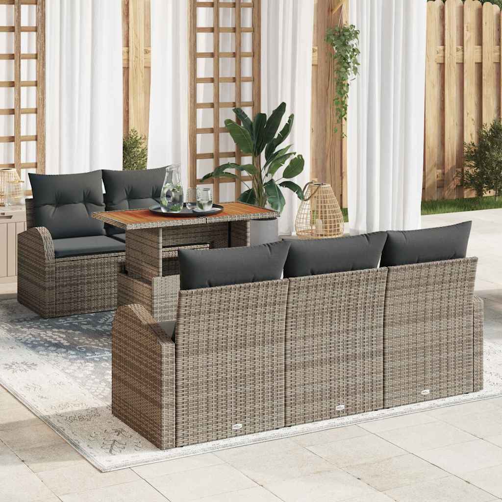 Garten-Sofa-Set mit Speicher 6 pcs Grau Poly Rattan